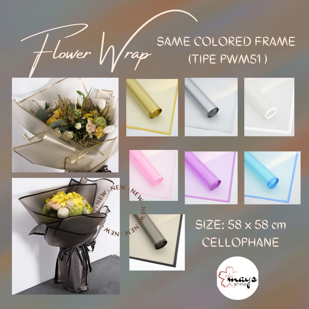 

[5 Lembar] Kertas Flower Wrapping - Flower Wrap Paper Cellophane Same Colored List Line Frame Isi 5 Bucket Buket Bunga Bouquet Florist Korean Style 58 x 58 cm Murah
