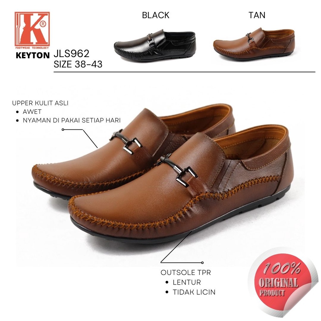 Sepatu Pria Kasual Slip On Pantofel Loafer Kulit Asli KEYTON JLS962 Original