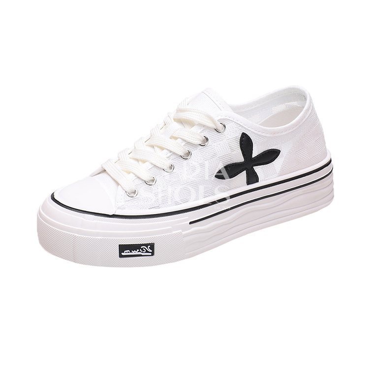 PVC Sepatu Sneakers Korean Wanita Import Sol Tinggi Ringan Breathable Sol Rubber Tebal Non-Slip Tinggi 6 Cm Leaf Pattern