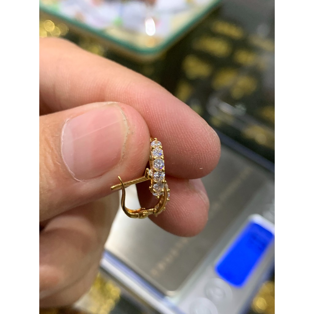 Anting jepit anak dan dewasa emas asli kadar 700 70 16k giwang kerabu cetek klip permata sebaris dua 2 baris like diamond 1 gram gr g gold earrings