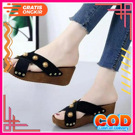 Bisa Cod Dds2023 Wedges Sandal Wanita Import Sendal Wanita Terbaru Wedges Kekinian Wedges Ibu Ibu Ko