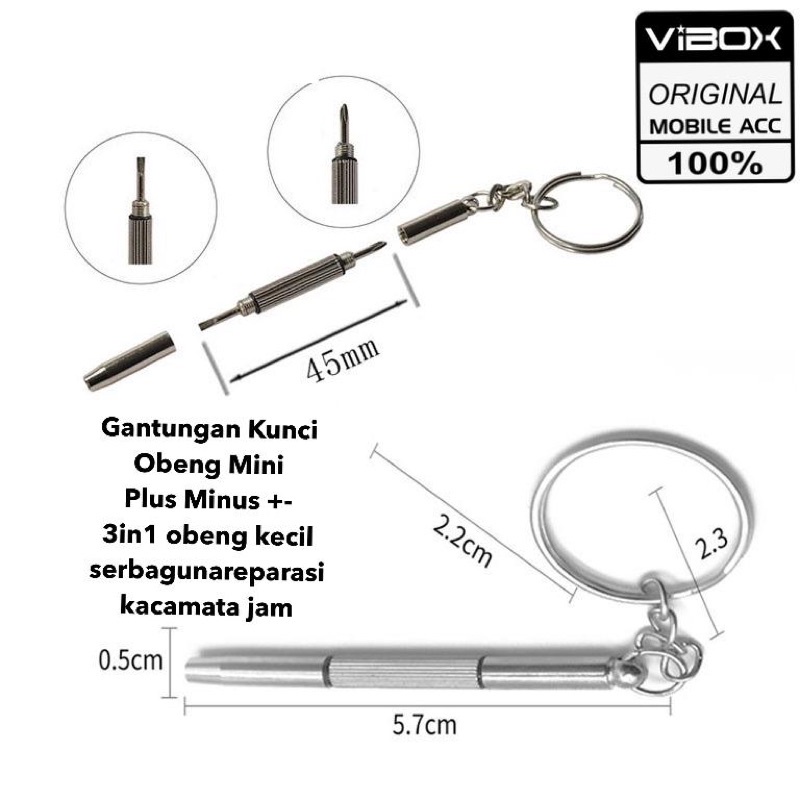 Gantungan Kunci vibox Obeng Plus Minus Mini 3in1 obeng kecil serbaguna obeng reparasi kacamata jam universal