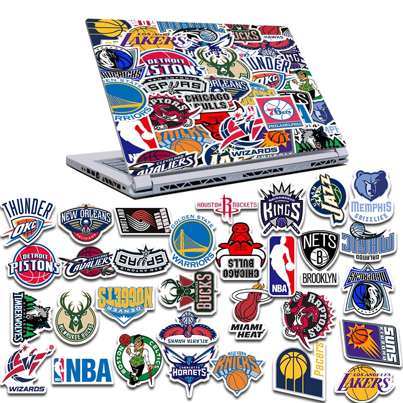 32 Pcs Stiker Desain Bola Basket Tahan Air Untuk Laptop / Motor / Skateboard / Koper