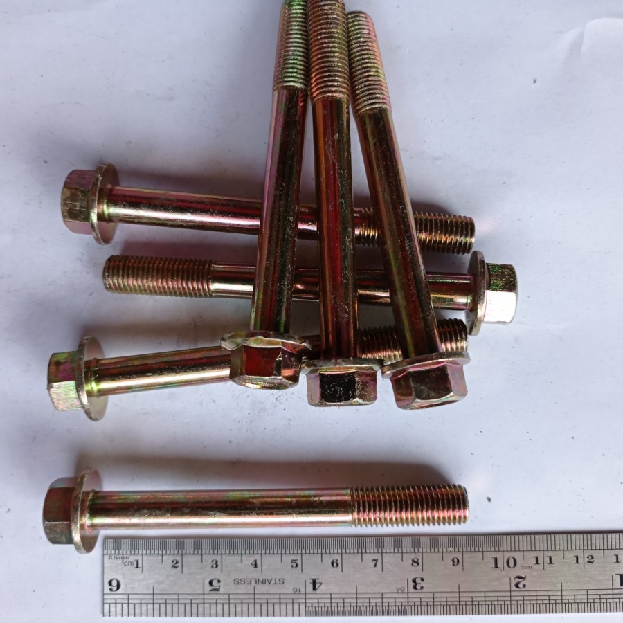 FLANGE BOLT M10 X 90 / BAUT TOPI M10 X 90 KUNING / FLANGE BOLT M10X90 KUNING / BAUT M10 / BAUT 14 KU