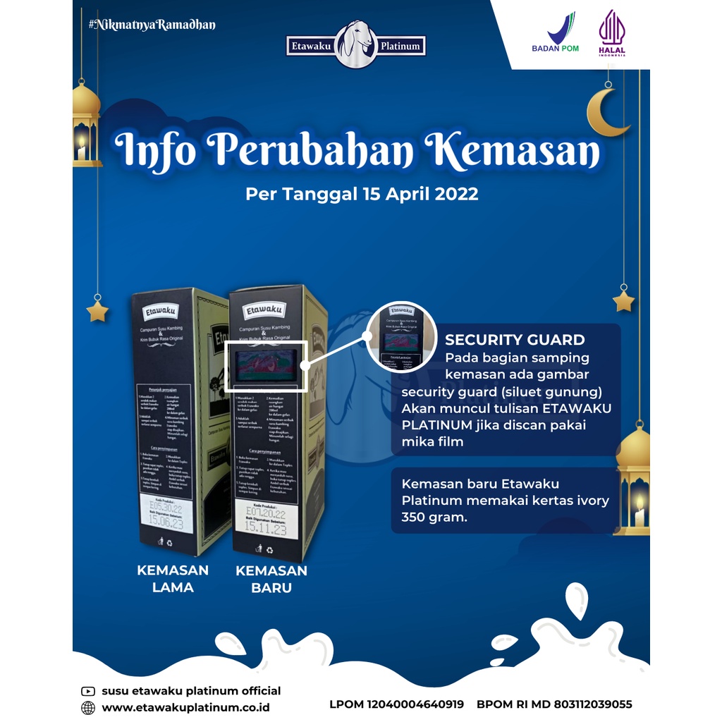 Etawaku Platinum Paket 5 Box - Susu Kambing Solusi Masalah Pernapasan Pernafasan Asma Bronkhitis Bronkitis Sesak Napas Bebas Pengawet Rendah Gula Tingkatkan Imunitas Daya Tahan Tubuh Cegah Asi Booster Isi 200gr