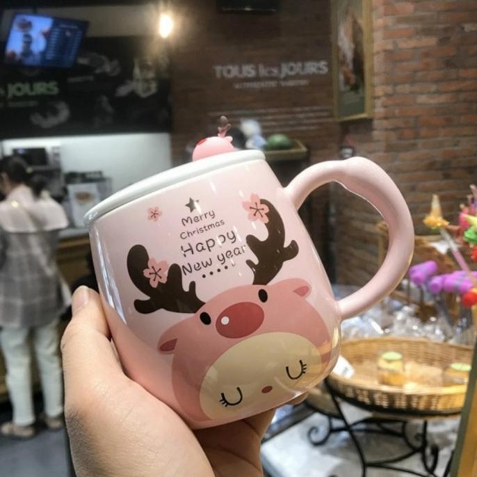 Gelas Natal Mug Keramik Natal Mug Christmas Impor Lucu - Pink