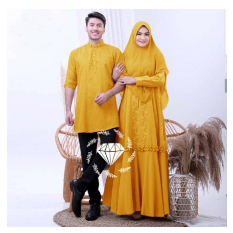 GAYA MUSLIMAH | Gamis + Jilbab Syari & Kemeja Pria Zenitha ZN 297 / Baju Couple Muslim TERMURAH