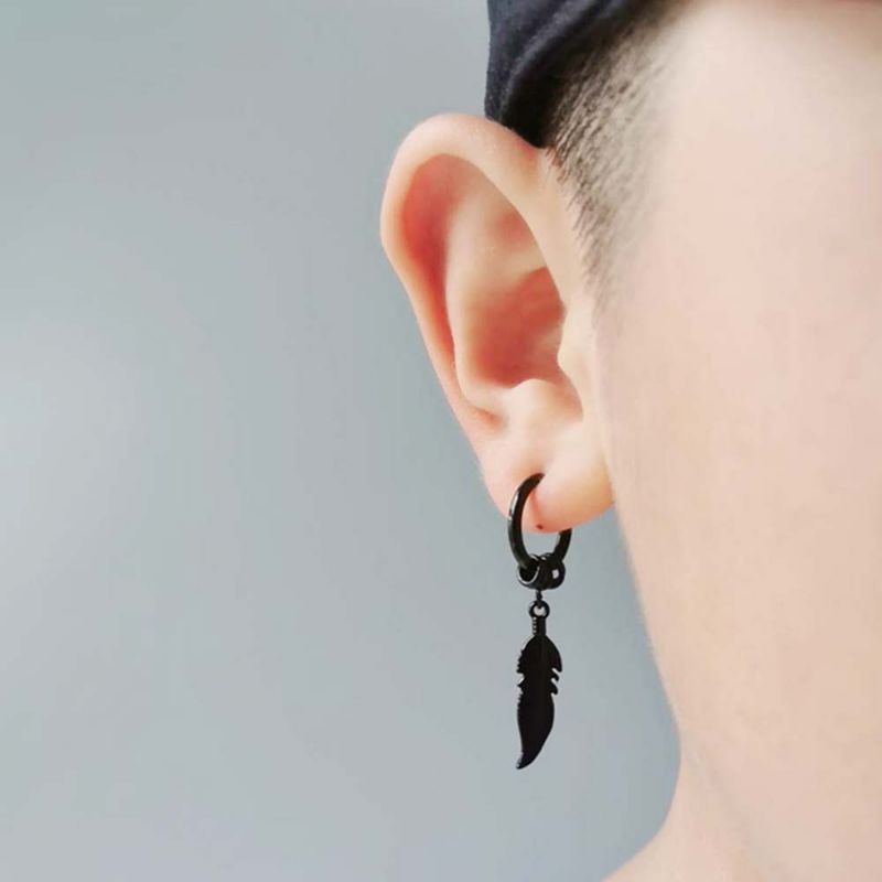 TERLARIS ANTING HOOPS BULU RING TITANIUM /  Anting Gantung Hits / Anting Pria Korea / Anting BTS / Anting K-Pop / earring BLACK