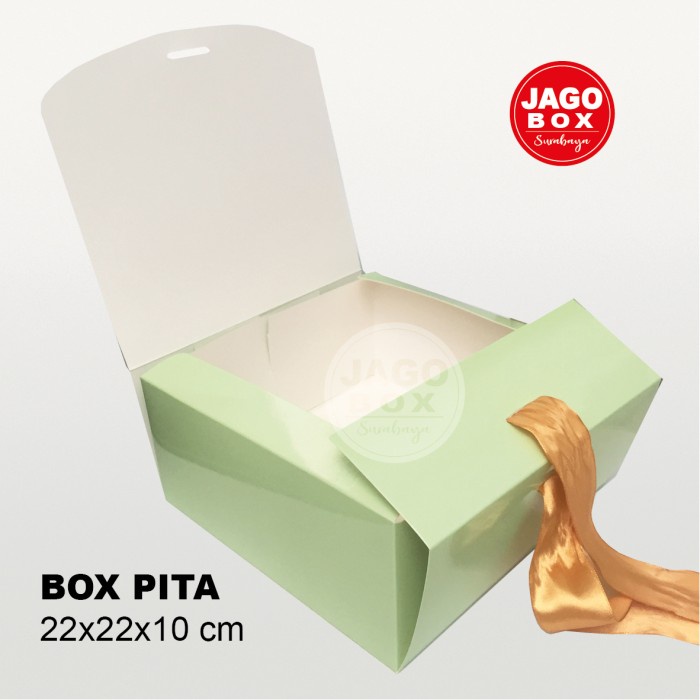 Box Kotak Dos Kue / Roti / Tart 22x22x10 cm Ivory Hijau + PITA