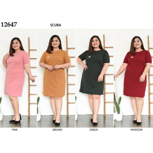 domdom Bayar COD DDC12647 Dress Jumbo bahan scuba crepe import murah
