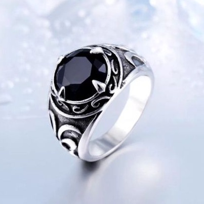 Cincin Retro Black Onix Ring Stainless Steel Titanium 316L Anti Karat dan Tahan Luntur