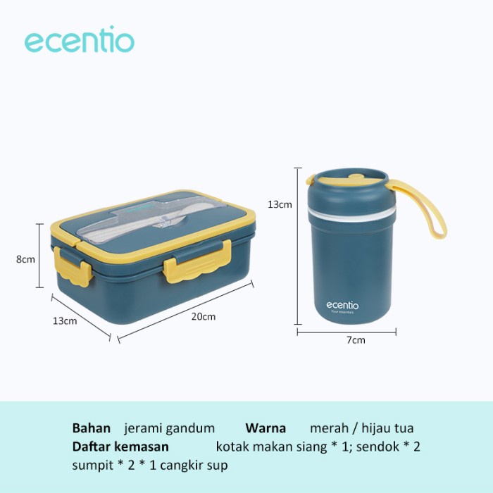 set-box-lunch- ecentio 1000ml kotak makan siang cangkir sup set portabel lunch box - biru -lunch-