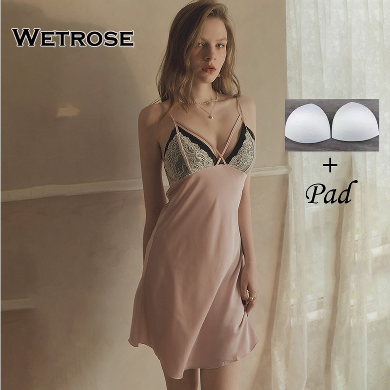 【Wetrose】Shop Sexy with Pads Detachable Pajamas Women Private Hot Nightdresses Babydoll Lingerie