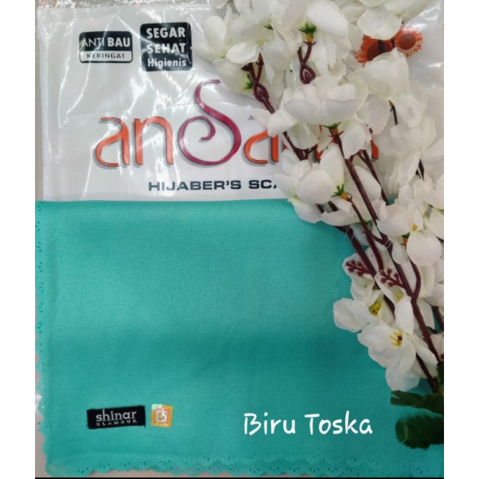 Jilbab Segi Empat Ansania Shinar Glitter Laser cut Biru Tosca