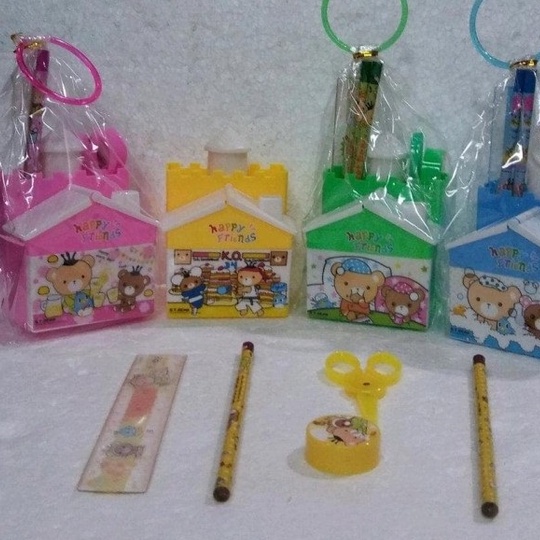 Paket Alat Tulis Anak 8118 - ATK Anak Karakter - Pensil Pulpen Set 6s bentuk rumah