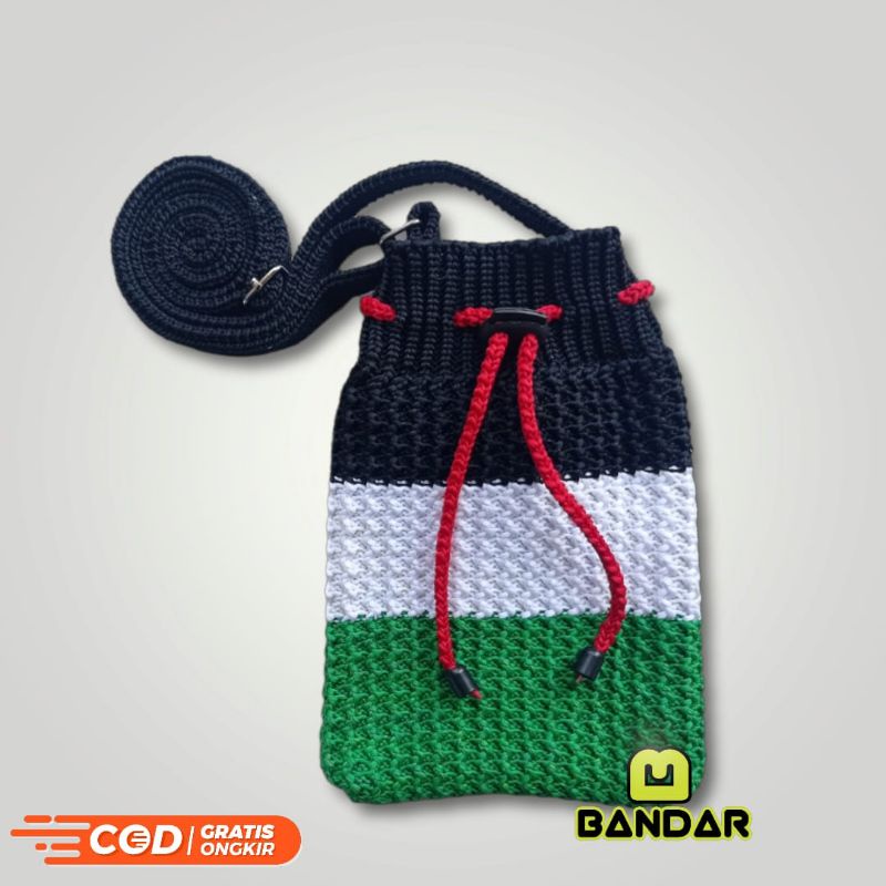 Tas Selempang Rajut Wanita Motif Palestina Muat Hp 6,7 inch