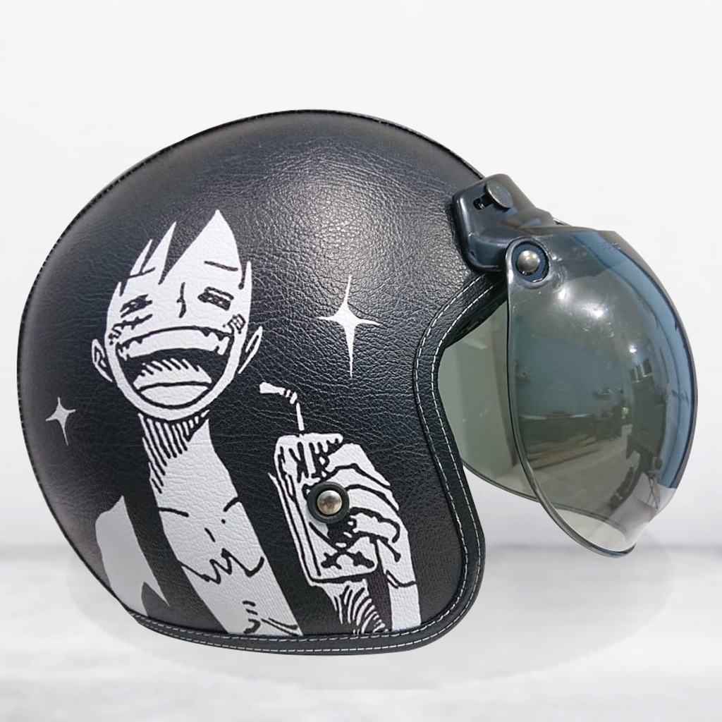 Helm Bogo Retro Kulit Dewasa/Anak-anak One Piece Luffy Smile Free Tambah Nama