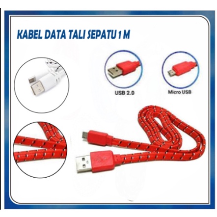 Kabel Data tali sepatu 1m gepeng / Kabel Data Tali Sepatu 3 M Gepeng MICRO USB