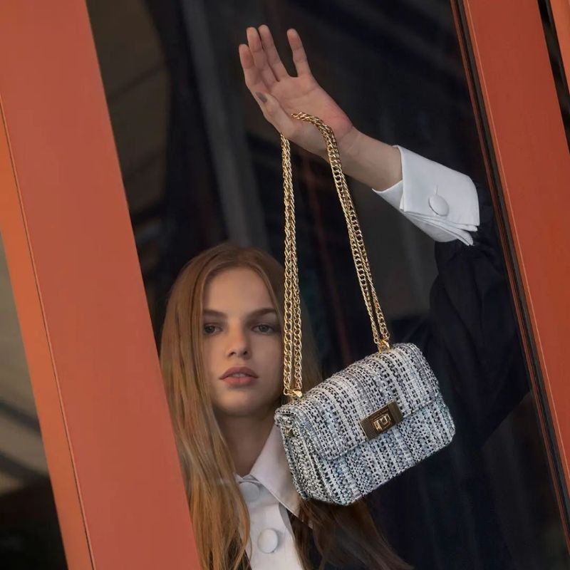 CK GIFTSET C-Capsule Collection: Alia Chain-Strap Tweed Crossbody Bag INCLUDE BOX