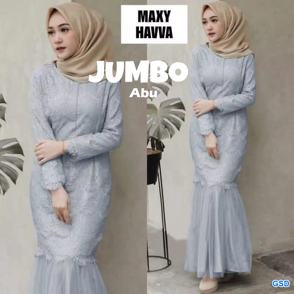 Maxi Havva/Promo Gaun Wanita Kondangan/ Baju Party Cewek Motif Brukat/Gamis Muslim Duyung Sale!!!