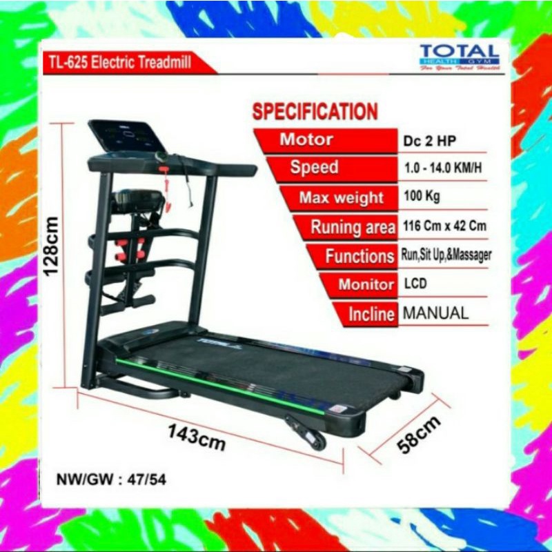 Treadmill elektrik tl625/treadmill tl625/treadmill 2hp/treadmill murah