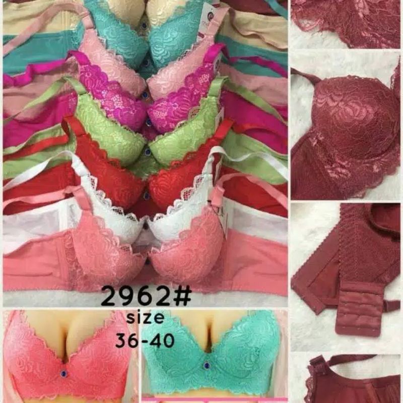 BH TALLY 2962 PUSH UP KAIT 3 - BH BUSA TEBAL KAWAT PUSH UP MENGANGKAT PAYUDARA FULL RENDA - SIZE 34 36 38 40 - ARA98STORE