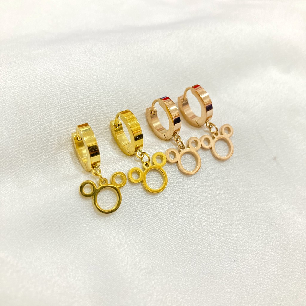 Anting Wanita Bahan Titanium Steel Anti Karat-POLOS - BOLONG