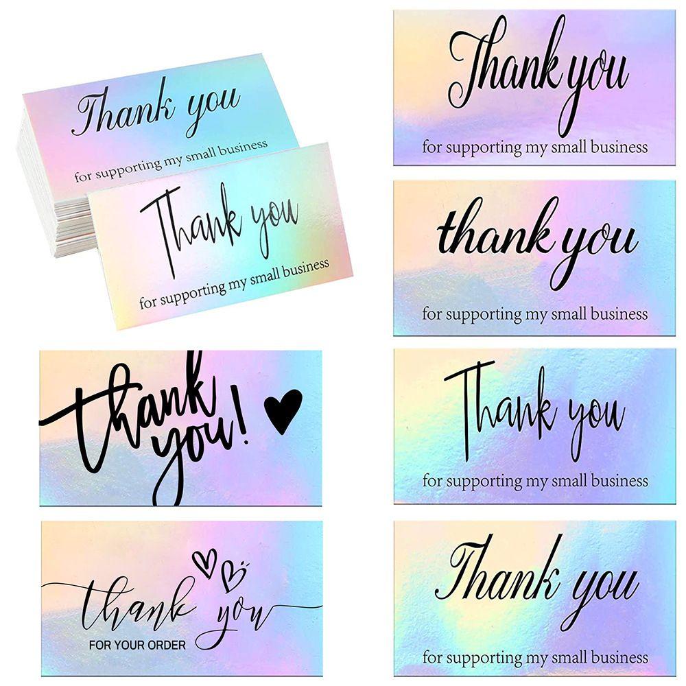 Chookyy 50pcs Thank You Card Greeting Postcard Kartu Ucapan Syukur Hologram Laser