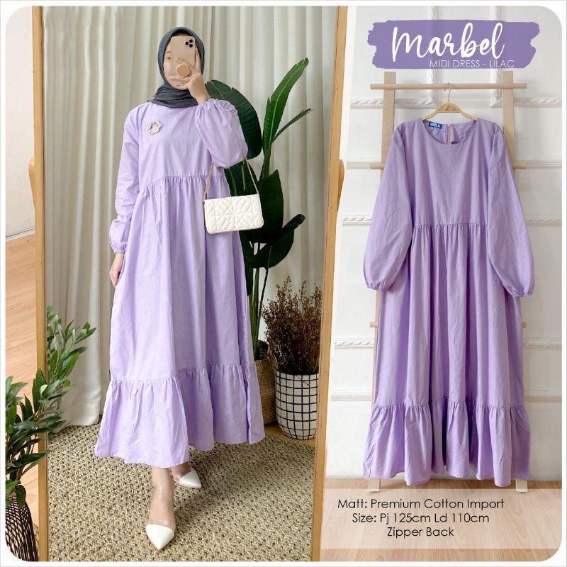 MARBEL MIDI DRESS - KATUN RAYON PREMIUM - BAHAN ADEM - FASHION MUSLIM - BISA COD