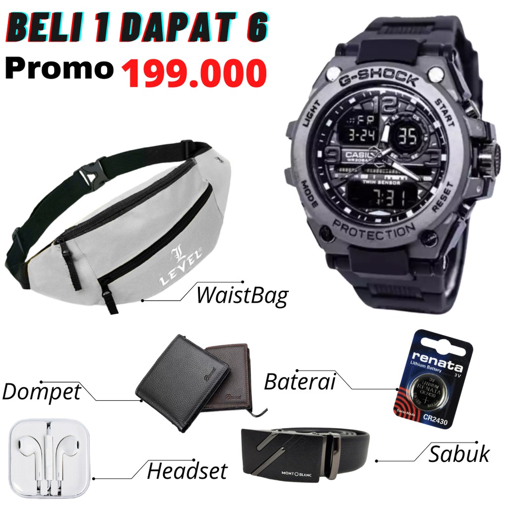 Jam Tangan Pria G Shock GST-8600 Metal Full Black Tampilah Mewah Murah & Elegan