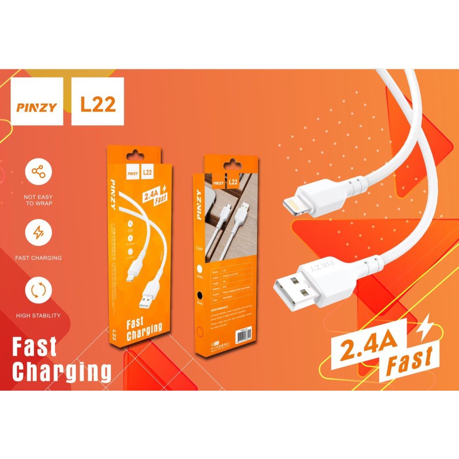 Kabel Data  L22 USB Type Iphone Output 2.4A Fast Charging