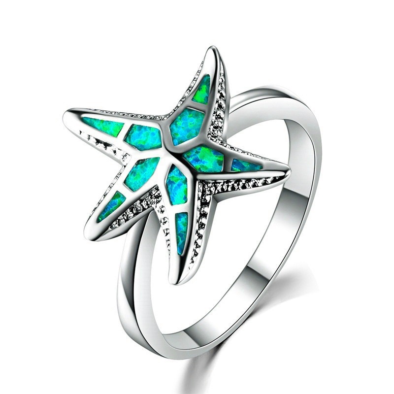 Opal jewelry simple blue five-pointed starfish ring for ladies