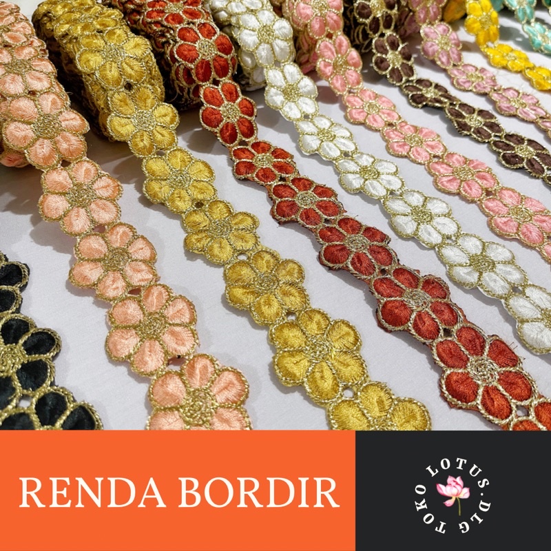 Renda bunga bordir tebal per meter meteran (90cm)