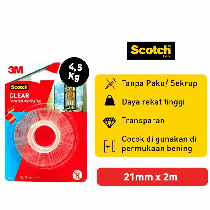 3M Scotch Mounting Tape Clear 3M-4010C 21mm x 2M / Maks 4.5 kg Slmh5 Murah