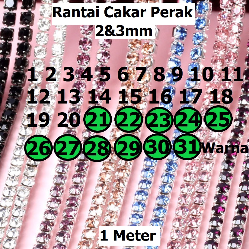 Diamond String Perak / Rantai Cakar Manik-Manik Mutiara Berlian Imitasi Perak Rapat Uk 2-3mm Harga/1meter