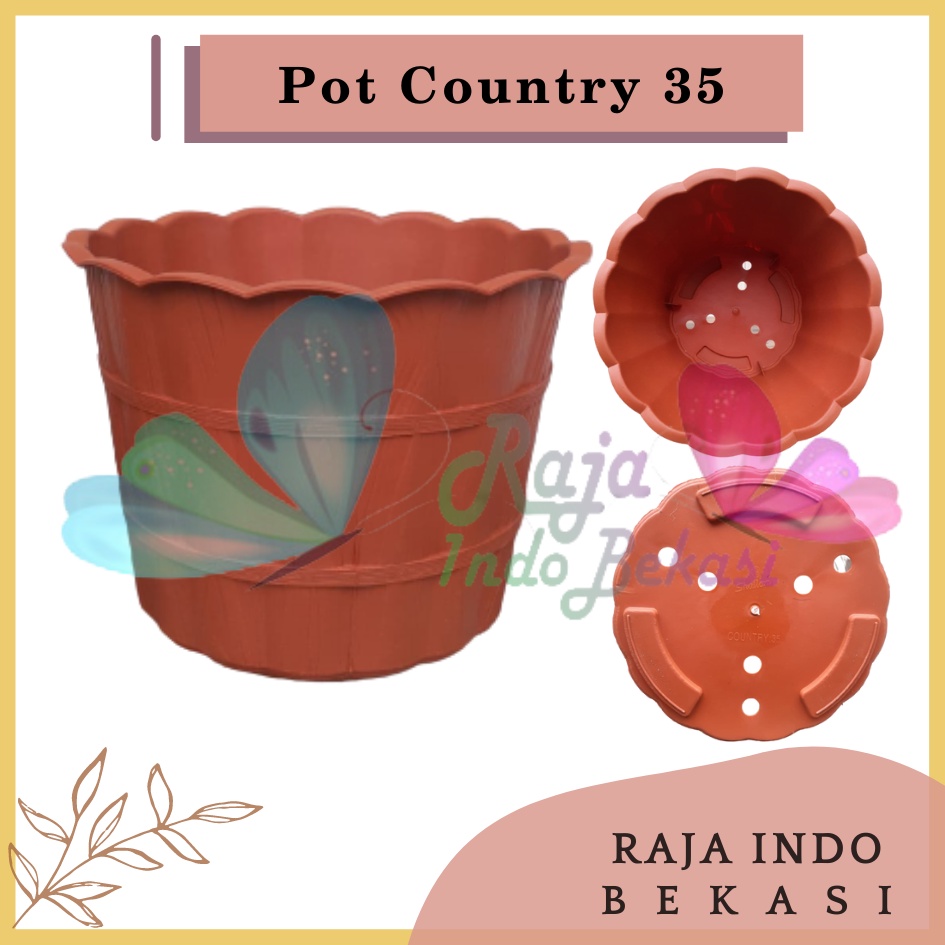 Pot Shallom Country 35 Merah Bata Coklat Terracotta Terakota Putih Pot Motif Gentong Kayu Tebal Cantik Pot Bunga Putih Besar Murah - Pot Motif Bambu