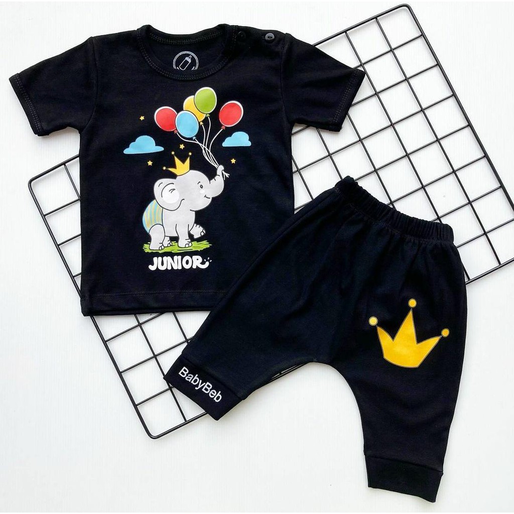 Baju setelan 0-2 tahun kaos celana topi motif lucu keren fashion anak bayi cowok laki-laki keren murah -jun