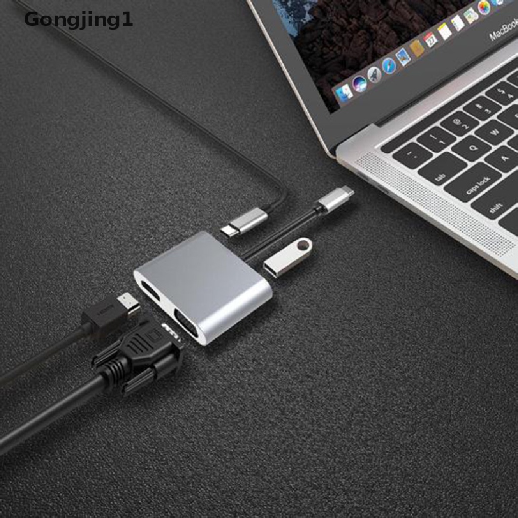 Gongjing1 Adapter Charger Pd 4 In 1 Usb Tipe-C Ke Hdmi 4k Vga Usb 3.0 Fast Charging