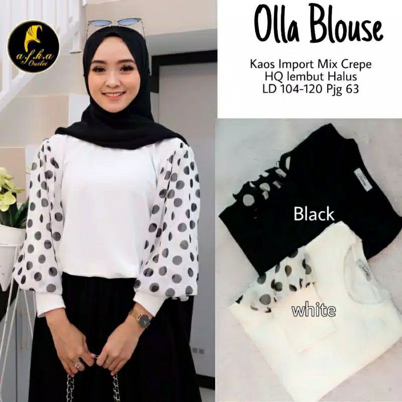 atasan lengan balon polkadot import