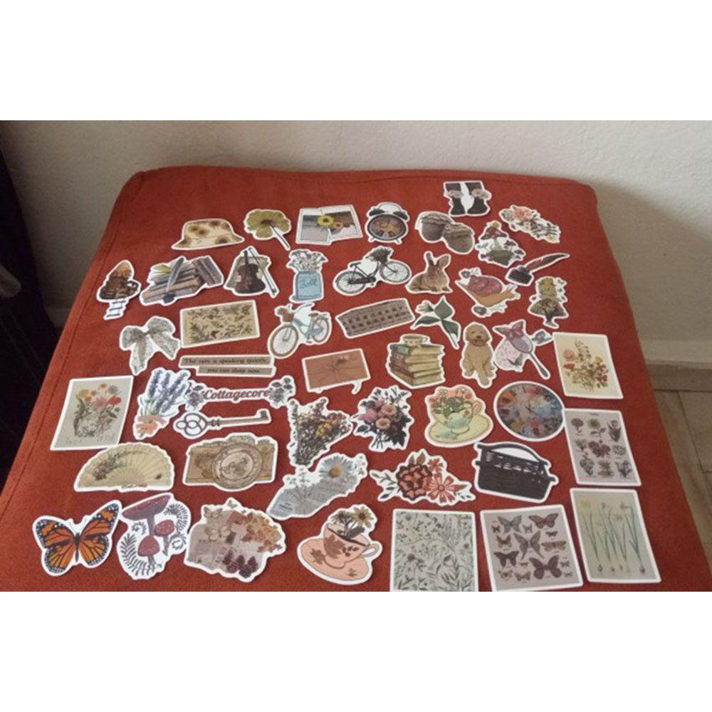 Populer 50pcs/set Stiker Vintage Tahan Air Tidak Berulang Berulang Tempel Dekorasi Rumah