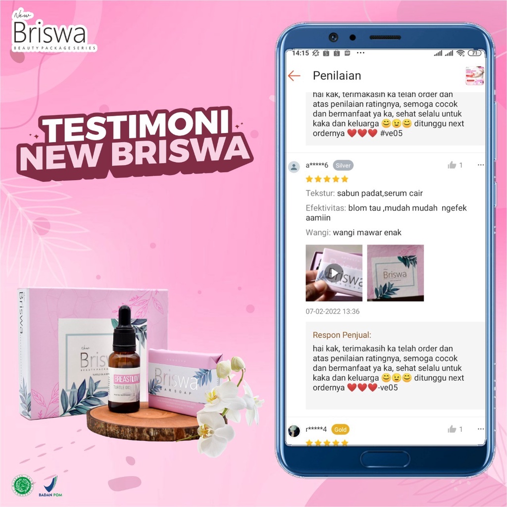 New Briswa – Beauty Packpage Paket Minyak Bulus Premium &amp; Sabun Briswa Body Solusi Atasi Masalah Payudara Kendur Hilangkan Bekas Jerawat Flek Hitam Kencangkan Payudara Kurangi Keriput Atasi Strech Mark / Seluit Pasca Melahirkan Hilangkan Bekas Luka Bakar