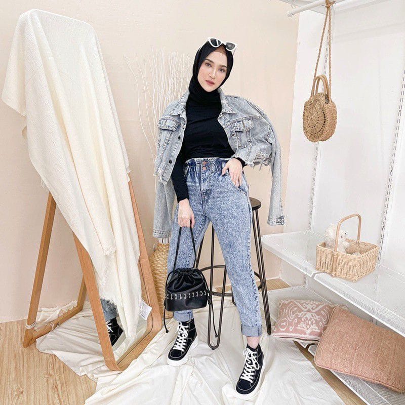 1KG MUAT 4PCS | DRAKO JEANS HIGHWAIST ACID DENIM HITS SELEBGRAM FASHION WANITA OUTFIR MURAH SOLO