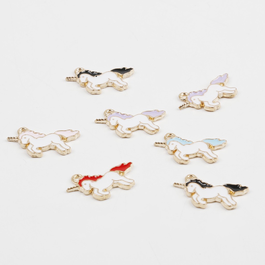 10pcs / Lot Liontin Enamel Bentuk Unicorn Untuk Membuat Perhiasan Kalung Gelang Dan Anting