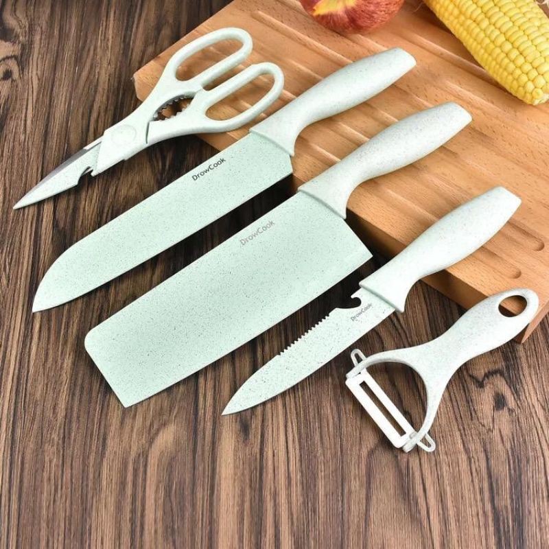 SET PISAU DAPUR 5 IN 1 PISAU DAGING PISAU BUAH PISAU SAYUR GUNTING PEALER SET PISAU KERAMIK TAJAM