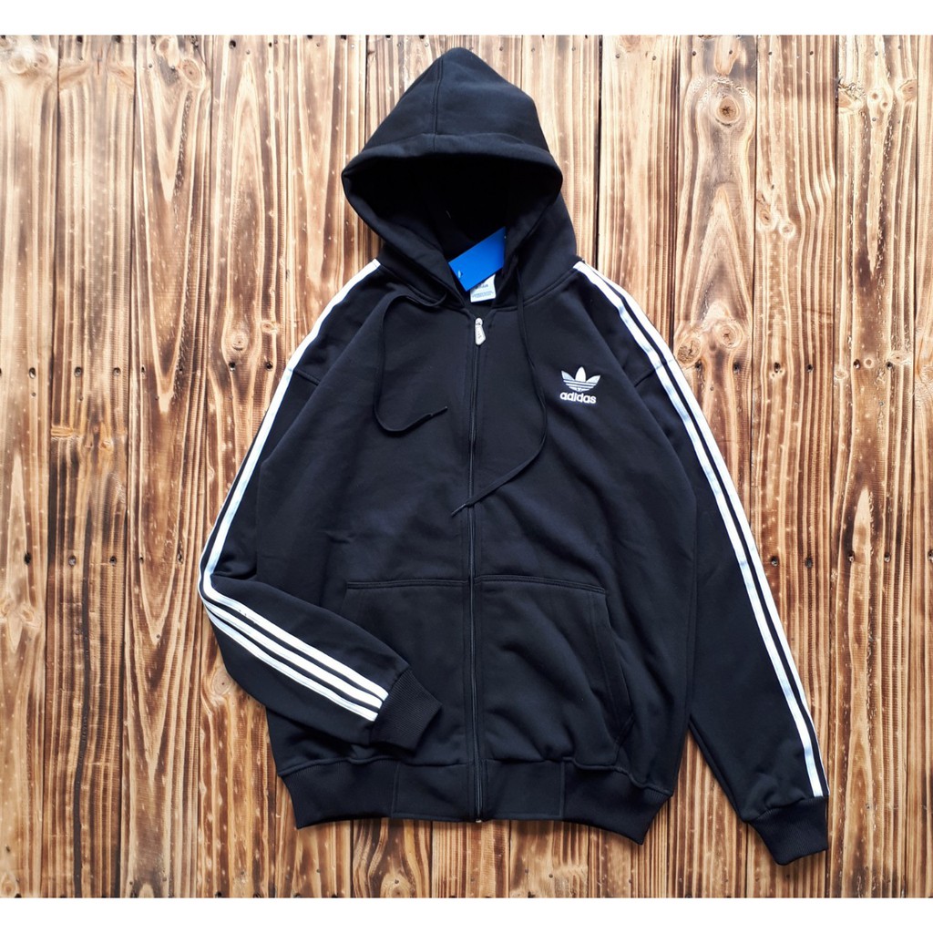 JAKET HOODIE ZIPPER CASUAL & SKATE ADIDAS PREMIUM FULL BLACK