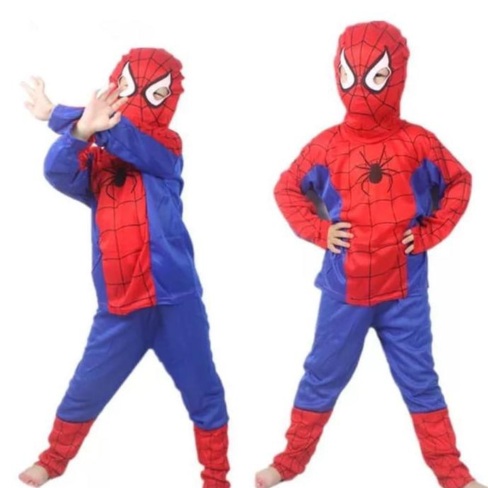 C.O.D BAJU SETELAN KOSTUM TOPENG ANAK SUPERHERO SPIDERMAN IMPORT MURAH - 3-4 TAHUN READY STOCK