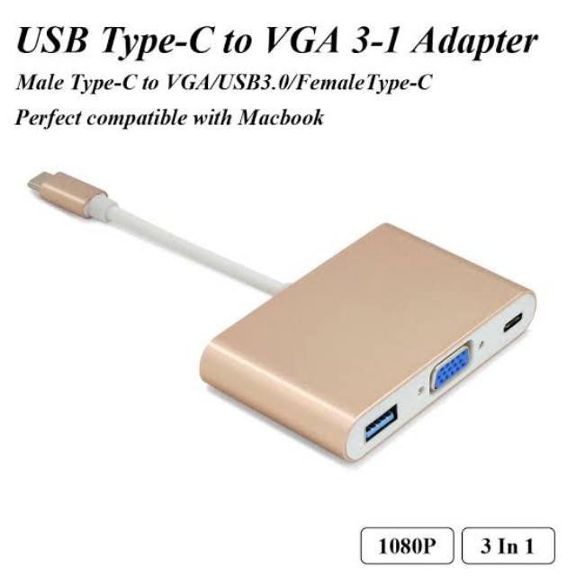 Converter USB 3.1 Type-C to USB 3.0, Type-C 3.1 &amp; VGA Multiport Adapter for Macbook