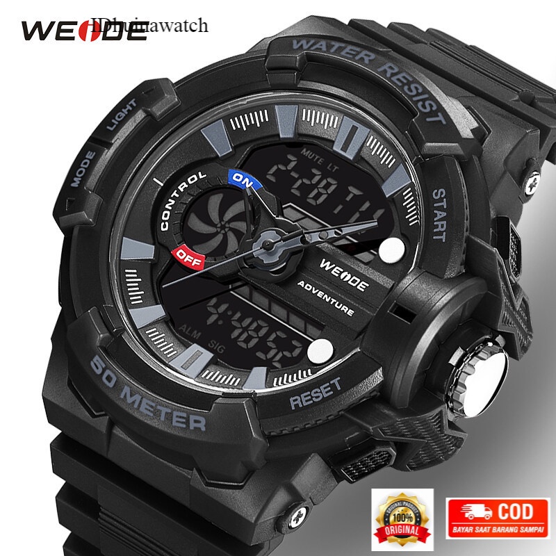 WEIDE Jam Tangan Pria Sport 50M Waterproof Dual movement High Quality LCD Digital Watch WA-3J8009-4C