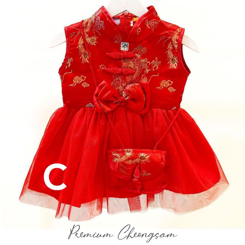 Terlaris Baju Dress Shanghai Cheongsam Chinese Imlek Anak Bayi Perempuan Merah Lucu-1