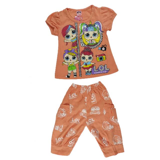 SETELAN BAJU ANAK PEREMPUAN DONUT CELANA PENDEK LENGAN PENDEK MOTIF LOL 2-6 TAHUN (sr.521)